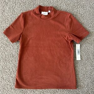 Cyrus Essentials Women’s Rust Mock Neck Short Sleeve Top NWT Size Small